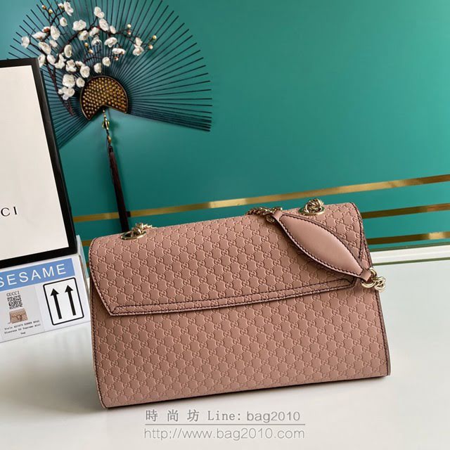 Gucci古馳包包 G家新款女包 款號:449635 古奇粉色壓花皮鏈條單肩斜挎女包  gdj1317
